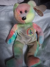 Ty Beanie Baby Peace Bear 1996 Multicolor Tye Dye Star Tag