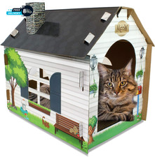Cardboard Cat House Hideaway Playhouse with Cat Scratcher Scratching Pad 19" L