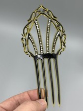 Antique ART DECO Rhinestone HAIRCOMB Black Celluloid Hair Ornament Comb 5.5-inch