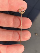 15ct Gold Natural Pearl Tie Pin, 1890s Victorian Art Nouveau 15k 625