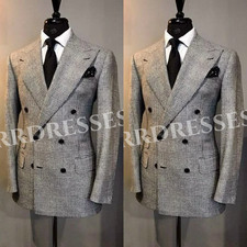 Houndstooth Men Suit Business Formal Jacket Workwear Classic Fit 2Pcs Peak Lapel