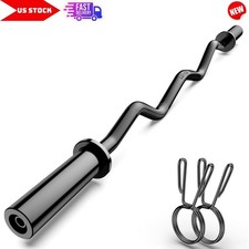 Olympic EZ Curl Barbell Bar 47", 2" Black Bar for Weight Lifting, Squat, Biceps