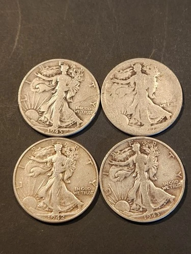 Walking Liberty Half Dollars 90% Silver US Coins 1940s Lot Of 4