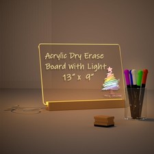 Light Up Clear Dry Drase Board 13 x 9 inch with 5 Markers, Acrylic Lighting M...