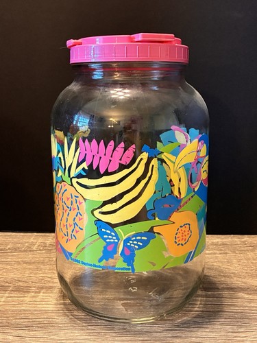 Vintage 90s Dayton Hudson Sun Tea Glass Jar Vibrant Fruit Iced Tea Pink Lid