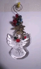 Clear Acrylic Angel Hanging Ornament With Multi-colored  Crystals & Bell Accent