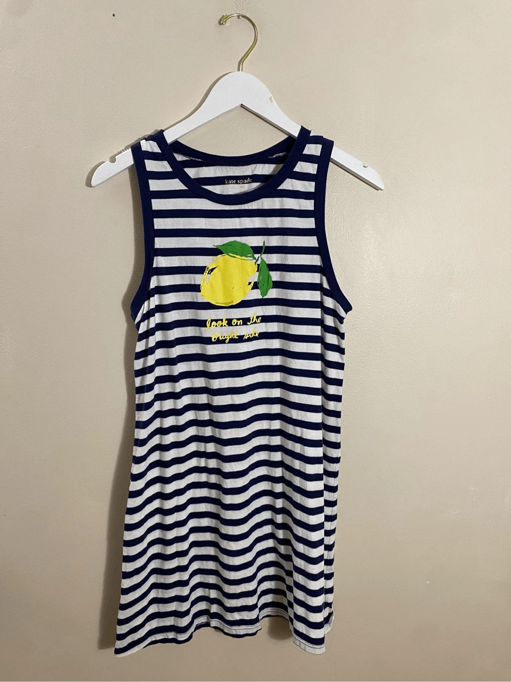Abito maglietta donna Kate Spade blu navy bianco righe stampa limone tg small