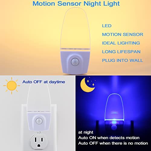 2 Pack Blue Motion Sensor Night Light Plug In Night Lights for Bedroom Bathroom - Picture 6 of 6