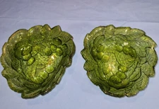 2 - Vintage Pressed Glass Candy Dish Grapes Leaves Depression Green Trinket Bowl