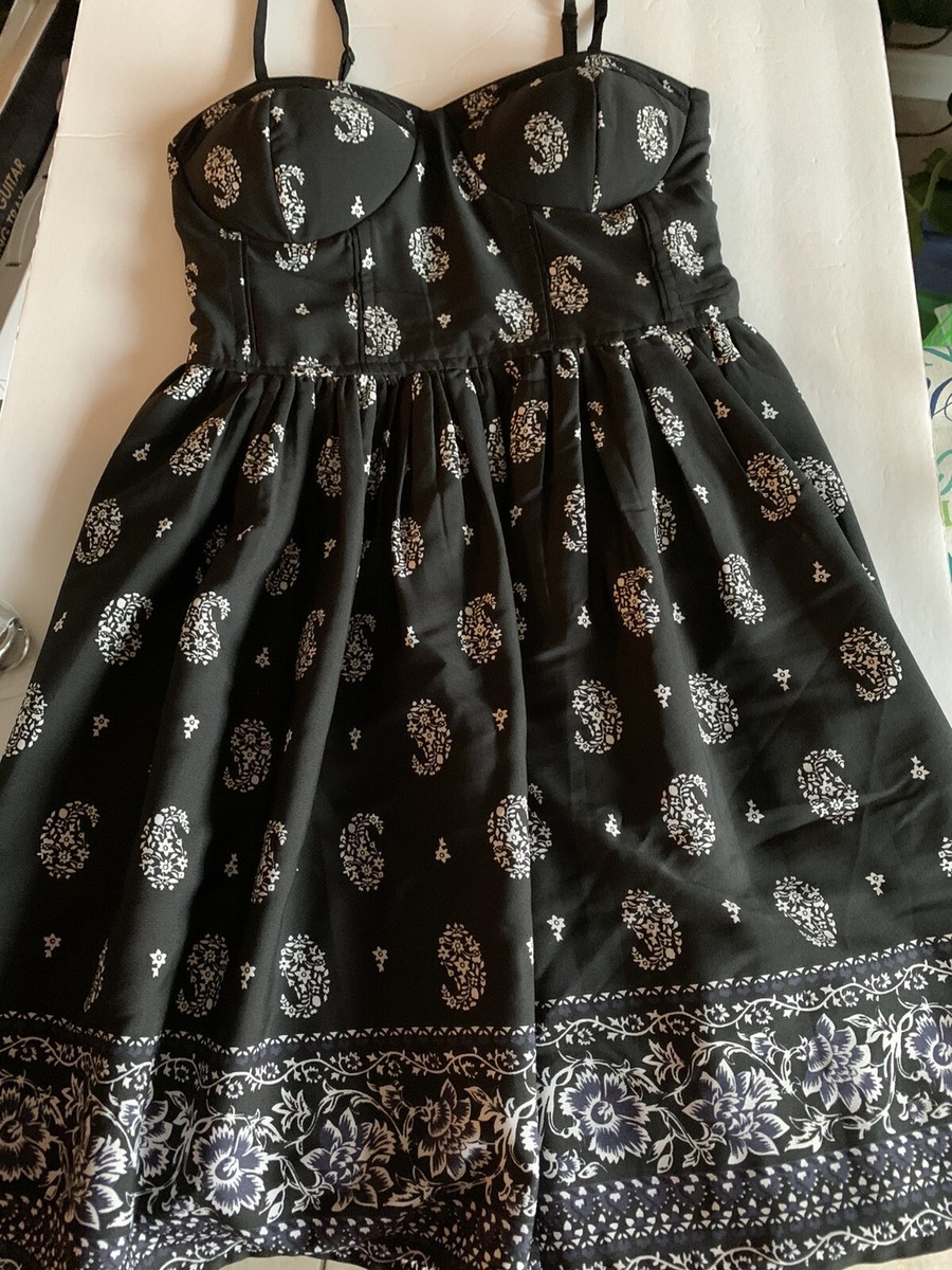 band of gypsies black white mini dress xs paisley Spaghetti Strap