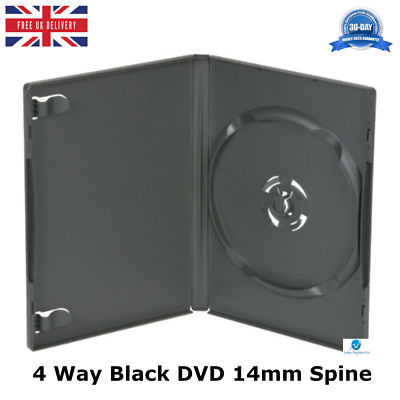 4 Wege Schwarz DVD 14mm Buchrücken hält 4 Discs Verso Pak Ersatz Hülle Amaray