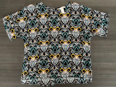 H&M Size 10 Colorful Abstract Geometric Deco Short Sleeve Womens Blouse EUC