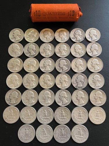 $10.00 ROLL 90% SILVER WASHINGTON QUARTERS COINS