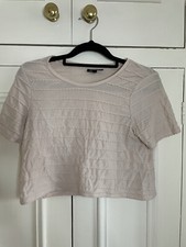 Pink Beige Crop T Shirt Size 6 Stripe Details