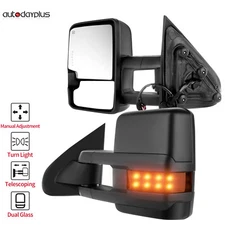 Black Tow Power Heated Side LED Signal Lights For 14-18 Chevy GMC Mirrors Pair
