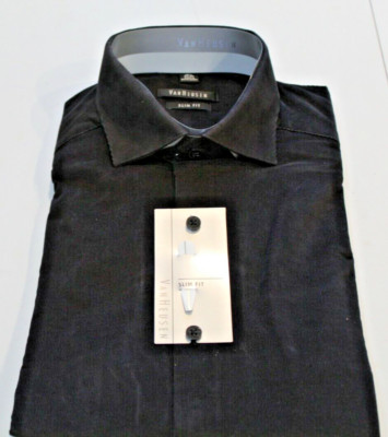 Van Heusen Blackwatch Micro Ribbed Blk Lng Slv Dress Shirt Slim Fit 151/2 32/33 