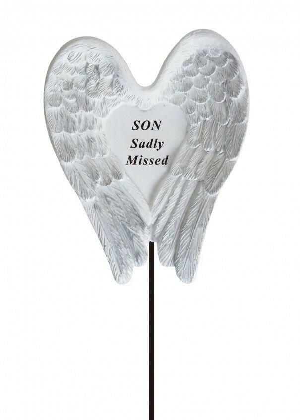Son White & Silver Angel Wings Stick - Memorial Tribute Spike Graveside