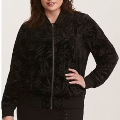 n Torrid Black Velvet Burnout Bomber 00X Med Large 10 #56867 | eBay
