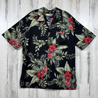 Havana Jack's Cafe Short Sleeve Rayon Tropical Shirt Men's Large Black Green Red