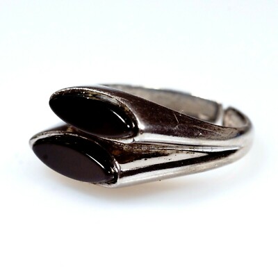 Designer ring 835 silver onyx 70s modernist BoHo duet silver WoW luxury classy 