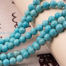 Natural Genuine Blue Turquoise Smooth Round Beads 4mm 6mm 8mm 10mm 15" Strand