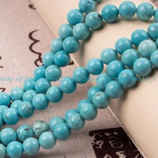 Natural Genuine Blue Turquoise Smooth Round Beads 4mm 6mm 8mm 10mm 15" Strand