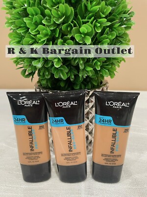 L Oreal Paris Infallible Pro-Glow Foundation 210 Classic Tan Lot of 3