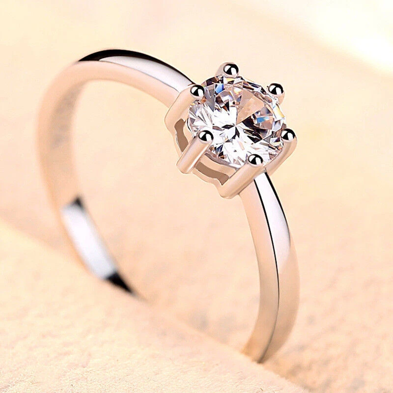 Klassisch Verlobungsring Echt Sterling Silber 925 Solitär Zirkonia Damen Ring  - Bild 2 von 4