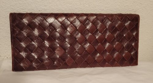 Vintage Deux Luxe Brown Leather Woven Clutch - image 1