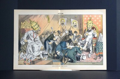Boycotting Pope Leo 1883 CATHOLICS KISSING FEET of PARNELL GIVES ABSOLUTION Puck