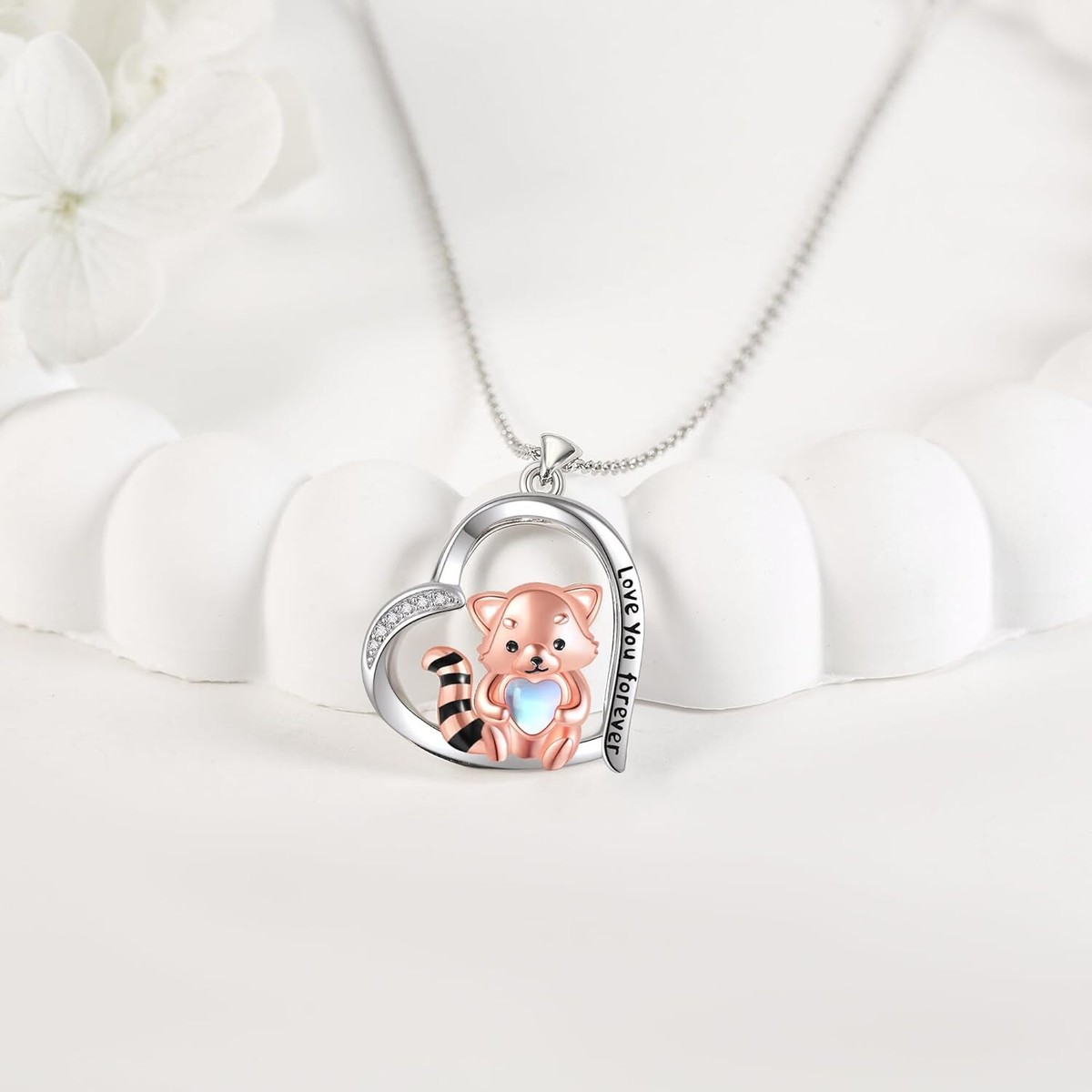 Red Panda Necklace 925 Sterling Silver love you Forever Heart 