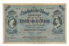 Germany 100 Mark Sächsische Bank 1911 Dresden Saxony P.  S952 VF Note
