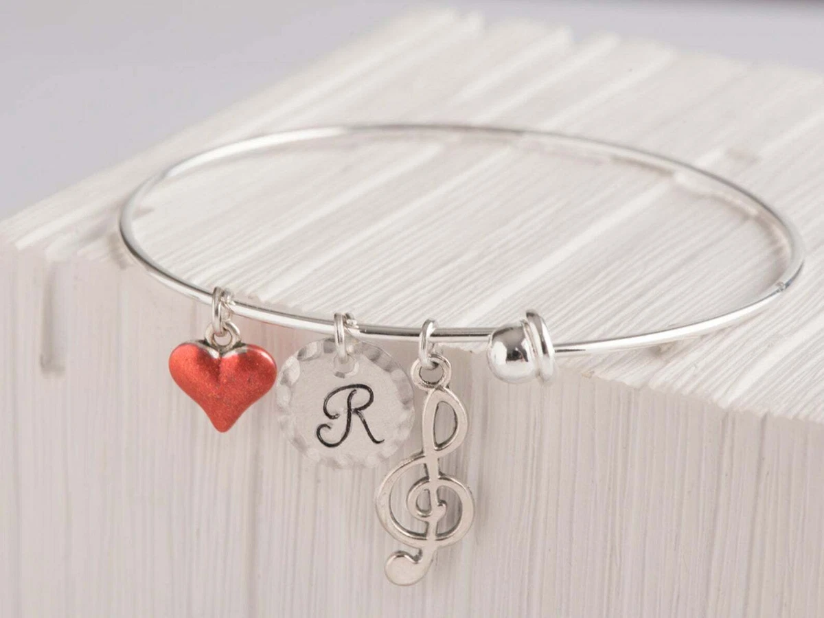 LUXYSODE Braccialetto con iniziali musicali dalla A alla Z, regalo per i fan, per amanti della musica, regalo di compleanno, Natale, laurea, solo una ragazza che ama la musica, Grande, Metallo