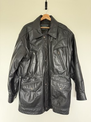 Herren Savatini Echt Leder Jacke M Schwarz Vintage Feldmantel Reißverschlusstaschen