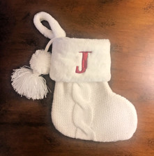 St Nicholas Square Cream Fur Mini 8&rdquo; Christmas Knit Stocking Initial &ldquo;J&rdquo; NWOT