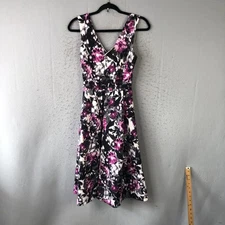 Love Ady Dress Womens XS Pink Purple Floral Fit Flare V Neck Sleeveless Feminine