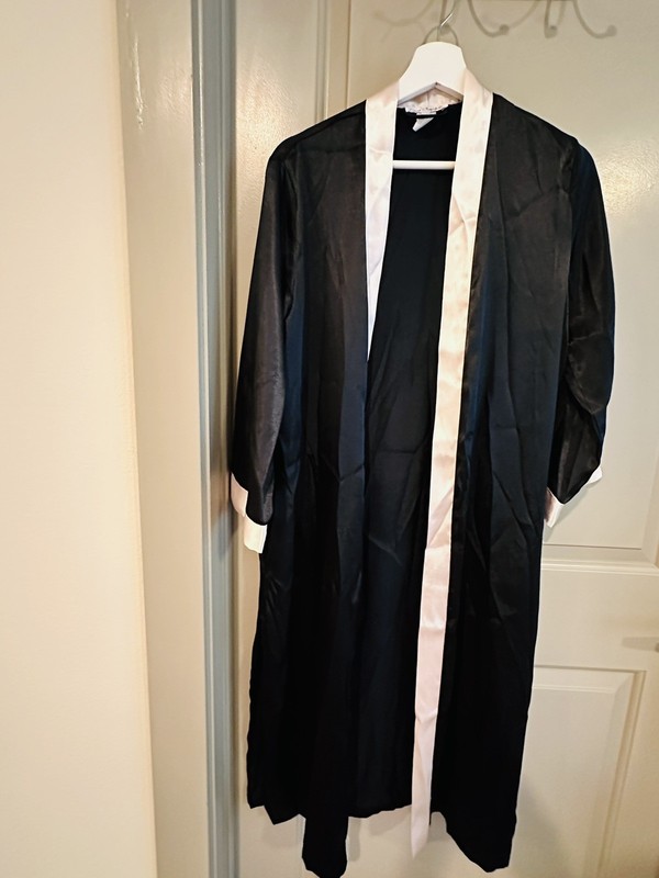 linea donatella robe black silk satin size small/medium under knee pre owned