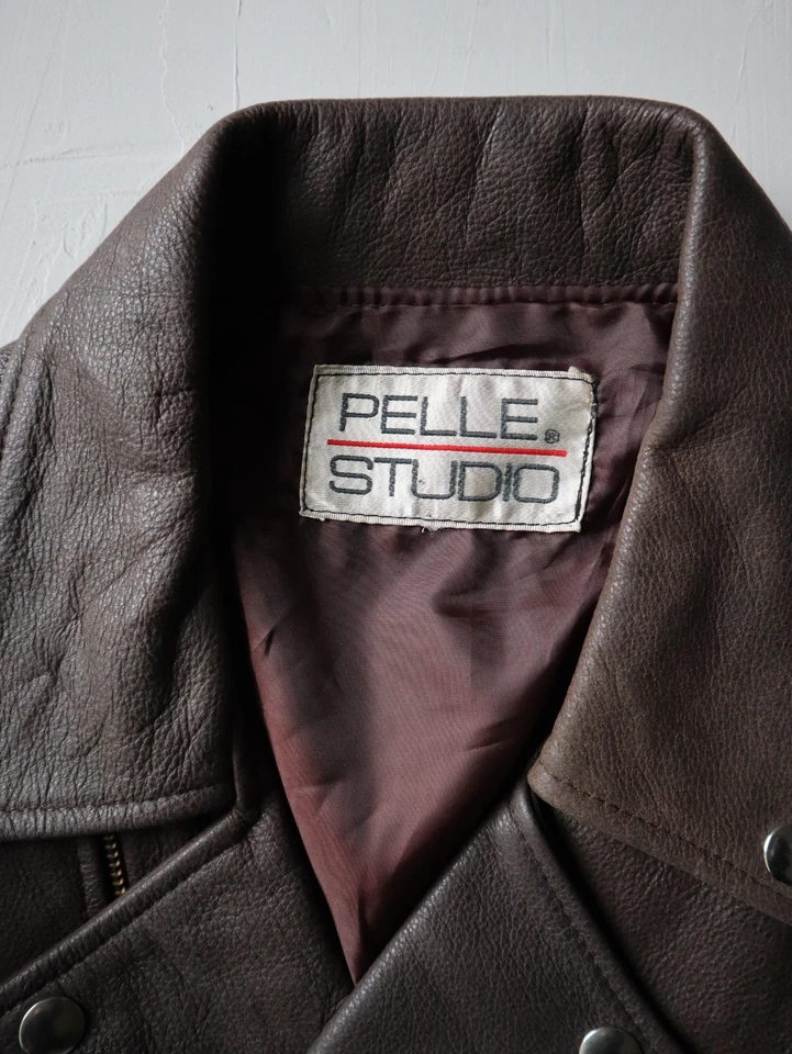 Vintage 90s Pelle Studio Biker Leather Motorcycle Jacket Brown Size S Belted - Image 3 of 4