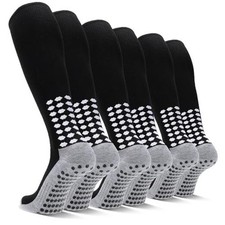 3 Pairs Grip Soccer Socks Men Cushioned Non Slip Football One Size Black