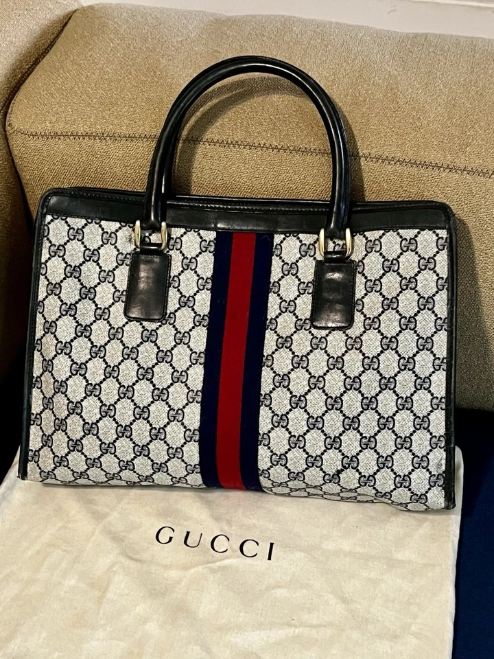 Vintage Gucci GG Supreme Sherry Line Web Stripe Briefcase Bag 1980s Italy Rare - Image 2 of 4