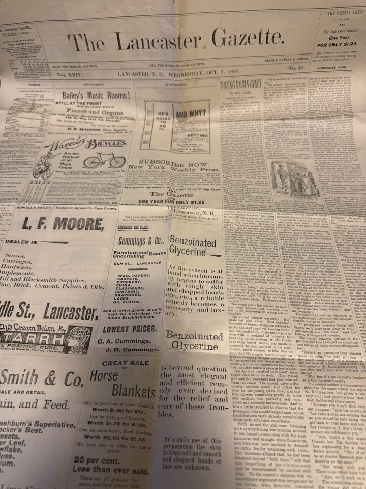 Antique Lot Of 4 “The Lancaster Gazette” 1894 & 1895 Newspaper