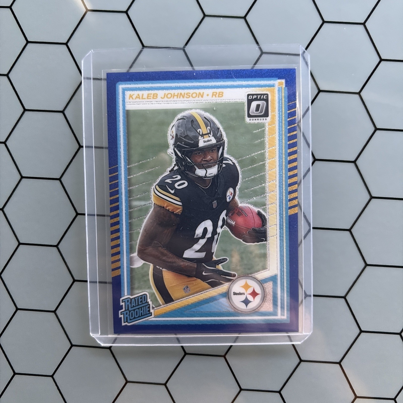 2025 Optic - Kaleb Johnson Rated Rookie Blue Glitter Prizm SSP # 232 RC