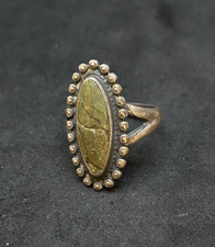 925 Sterling Green Stone 25mm Ring Sz 5.5 - 4.78g