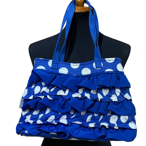 Belvah Adorable petit sac à main à main bleu blanc à volants à pois fermeture aimantée - Photo 2/6