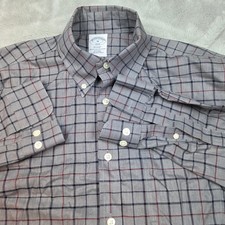 Brooks Brothers Regent Shirt Mens Medium Grey Plaid Non-Iron Cotton Button Down
