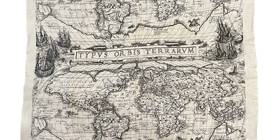 Schumacher Typus Orbis Terrarum Mapa del Viejo Mundo 100% Tela de Lino Alemania Occidental Foto 2 de 4
