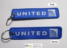 UNITED AIRLINES UA KEYCHAIN Airline Key Chain 5" x 1.25" Fabric Long Blue USA