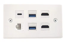 HDMI USB3.0 CAT Type-C Wall Plate, 6 Port Outlet Wall Plate, 2 x HDMI Keyston...