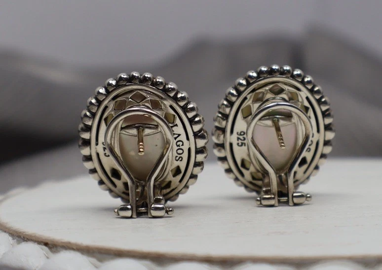 Pendientes Lagos de plata de ley con topacio blanco y madreperla 13,04 G / 0,8 pulgadas Foto 3 de 4