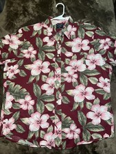 Abercrombie & Fitch Button Big Shirt Mens XL Red Floral Hawaiian Aloha Cotton
